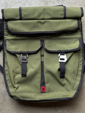 CHROME INDUSTRIES Orlov olive green Roll-Top Backpack with Buckle Accents. EUC!!